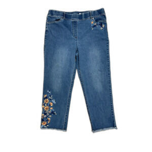 Alfred Dunner Cotton Blend Embroidered Womens Stretchy Jeans